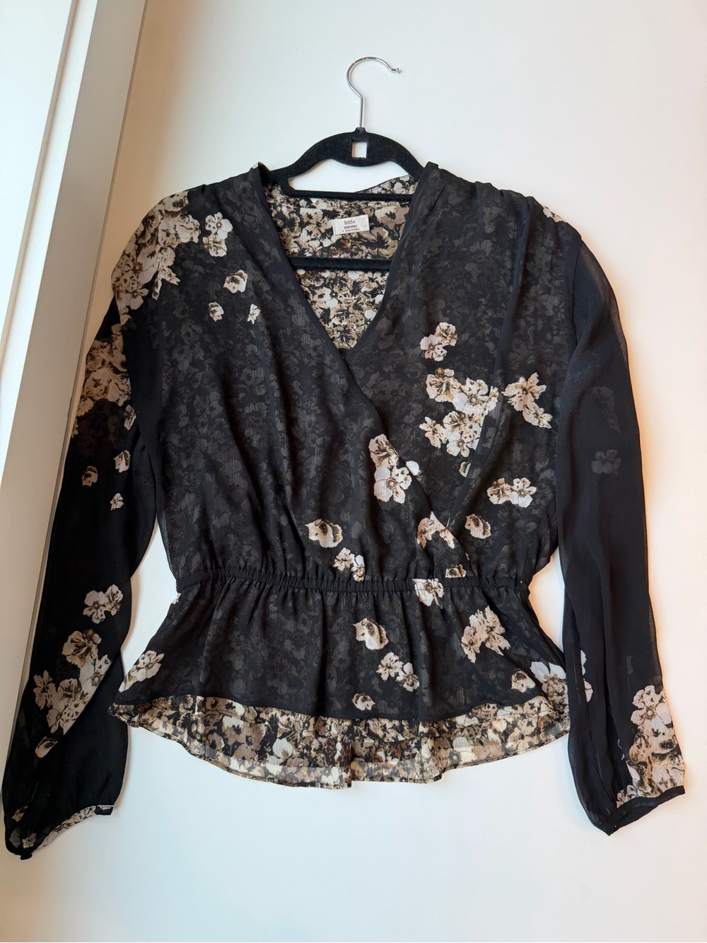 Little Moon Black Floral Peplum Blouse